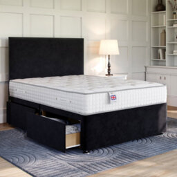 Divan Base Direct Plush Black Platform Top Divan Bed No Storage Base 5Ft King Size + Livorno Strutted Headboard - thumbnail 1