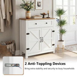 White Kitchen Cabinet 2 Barn Doors 80 Cm Buffet Cabinet With 5 Tier Adjustable Shelf - thumbnail 5