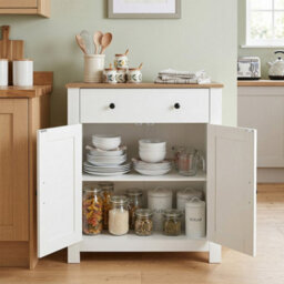 White Kitchen Cabinet 2 Barn Doors 80 Cm Buffet Cabinet With 5 Tier Adjustable Shelf - thumbnail 4