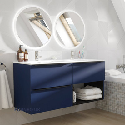Furneo Bathroom Vanity Unit Floating Storage Basin Blueberry Matt 3-Drawer 120Cm With Matt Black Handle - image 1