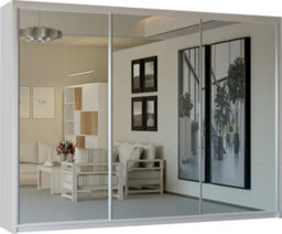 Sliding Wardrobes 4 u LTD Double Mirror Sliding Door Wardrobe Sleek Design Comes In Width 90/100/120/150/180/203/250Cm(White W250Cm X H217Cm) - thumbnail 2