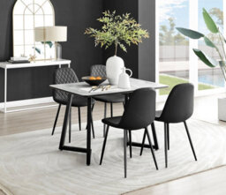 Furniturebox Carson 4 Seater White Marble Effect Rectangular Scratch Resistant Dining Table With 4 Black Corona Faux Leather Black Leg Chairs - thumbnail 1