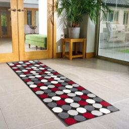 Bravich Hard Wearing Hessian Backed Stair Runner Kitchen Mat - Texas Red & Grey Spots - 60X540Cm (2'x18')