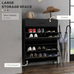 Wyld Haus Sopane Slim Black Shoe Cabinet With 3 Tilt-Out Drawers, Top Storage Drawer, Metal Legs - Fits Up To 12 Pairs - thumbnail 4