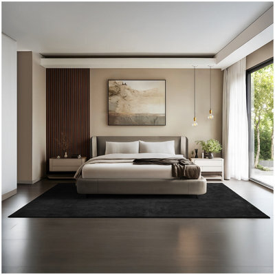 Tectake Rug Zonelle Short Pile And Ultra-Soft Carpet In Rectangular Or Round Design 200 X 290 Cm - Black - image 1