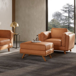 Valencia Artisan Leather Ottoman Cognac Nappa 11000 Top Grain Leather Alder Wood Legs And Frame - thumbnail 2