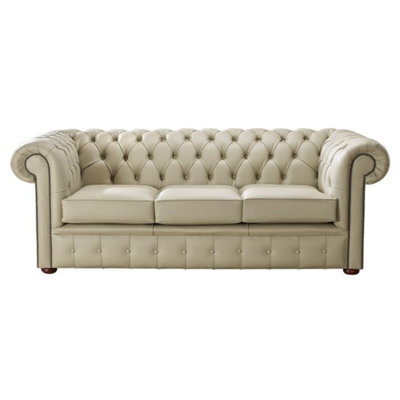 Chesterfield 3 Seater Shelly Ivory Leather Sofa Bespoke In Classic Style - image 1