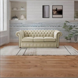 Chesterfield 3 Seater Shelly Ivory Leather Sofa Bespoke In Classic Style - thumbnail 3