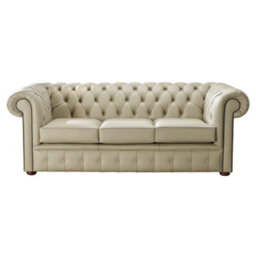 Chesterfield 3 Seater Shelly Ivory Leather Sofa Bespoke In Classic Style