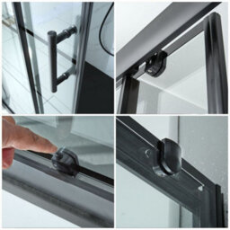 Homestylestore Black Grid Sliding Door Shower Enclosure And Graphite Slate Effect Tray 1400 X 800mm - thumbnail 3