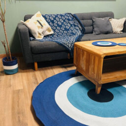 Serenityy Cotton Rope Evil Eye Round Rug, Blue, Approx. 150 Cm Diameter - thumbnail 2