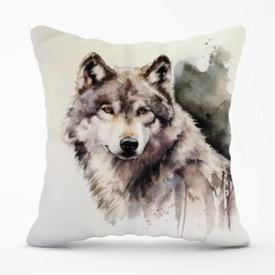 Warren Reed Designer Loyal Wolf Watercolour Cushions 45Cm X 45Cm - image 1