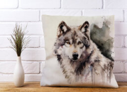 Warren Reed Designer Loyal Wolf Watercolour Cushions 45Cm X 45Cm - thumbnail 2