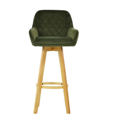 Lakeland Furniture Hjo Olive Green Velvet Wooden Leg Base Bar Stool - image 1