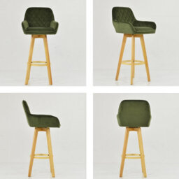 Lakeland Furniture Hjo Olive Green Velvet Wooden Leg Base Bar Stool - thumbnail 2