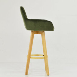Lakeland Furniture Hjo Olive Green Velvet Wooden Leg Base Bar Stool - thumbnail 5