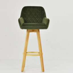 Lakeland Furniture Hjo Olive Green Velvet Wooden Leg Base Bar Stool - thumbnail 3