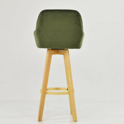 Lakeland Furniture Hjo Olive Green Velvet Wooden Leg Base Bar Stool - thumbnail 6