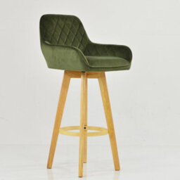 Lakeland Furniture Hjo Olive Green Velvet Wooden Leg Base Bar Stool - thumbnail 4