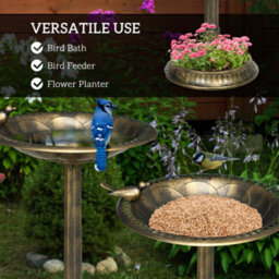 Outsunny 72Cm Tall Bird Bath With Bird Decoration For Garden, Bronze Tone - thumbnail 4