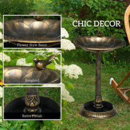 Outsunny 72Cm Tall Bird Bath With Bird Decoration For Garden, Bronze Tone - thumbnail 5