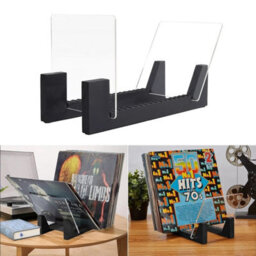 Black Wood & Clear Acrylic Vinyl Record Storage Stand Desktop Album Display Rack - thumbnail 4