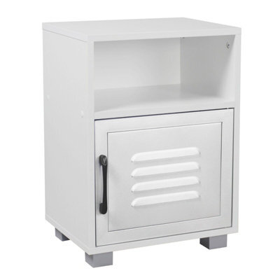 Urbn-Living Urbnliving Height 54Cm Valencia Metal Door 1 Shelf Wooden Colour White Bedroom Bedside Cabinet Nightstand Side Table - image 1