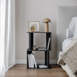 Urbn-Living Urbnliving 40Cm Width Black 2-Tier Bookcase Irregular Storage Shelf Wooden Shelving Display Organiser Unit - thumbnail 2