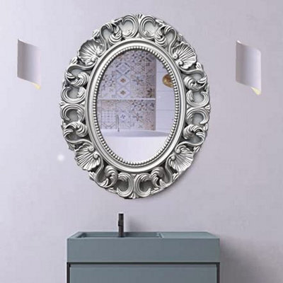 Biznest Oval Baroque Wall Mirror Silver Chic 54X44Cm