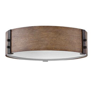 Luminosa Lighting Elstead Hinkley Sawyer Cylindrical Ceiling Light Traditional Sequoia Wood Effect, Rust Iron Accents Ip44 3X E14 - image 1