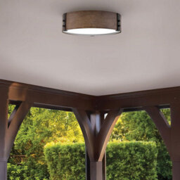 Luminosa Lighting Elstead Hinkley Sawyer Cylindrical Ceiling Light Traditional Sequoia Wood Effect, Rust Iron Accents Ip44 3X E14 - thumbnail 2