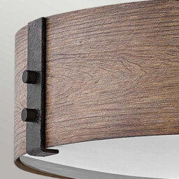 Luminosa Lighting Elstead Hinkley Sawyer Cylindrical Ceiling Light Traditional Sequoia Wood Effect, Rust Iron Accents Ip44 3X E14 - thumbnail 5