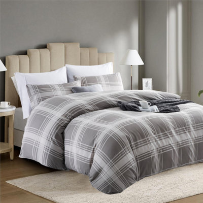 Ameha Printed Duvet Cover 3Piece Set Quilt Microfiber With Matching Pillowcase (Grey Check, Double 200X200Cm) - image 1