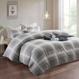 Ameha Printed Duvet Cover 3Piece Set Quilt Microfiber With Matching Pillowcase (Grey Check, Double 200X200Cm) - thumbnail 2