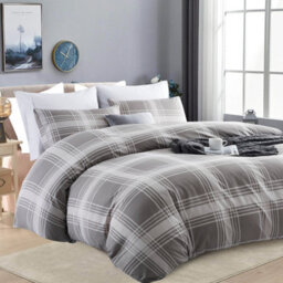 Ameha Printed Duvet Cover 3Piece Set Quilt Microfiber With Matching Pillowcase (Grey Check, Double 200X200Cm) - thumbnail 6