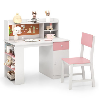 Costway Kids Desk And Chair Set Children Study Desk With Chair-Pink - image 1