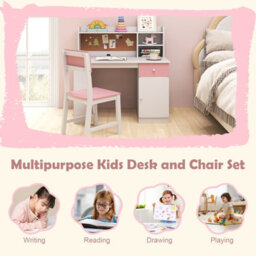 Costway Kids Desk And Chair Set Children Study Desk With Chair-Pink - thumbnail 8