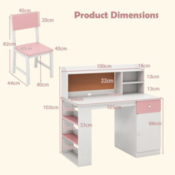 Costway Kids Desk And Chair Set Children Study Desk With Chair-Pink - thumbnail 2