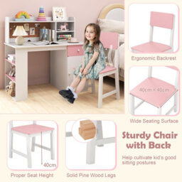 Costway Kids Desk And Chair Set Children Study Desk With Chair-Pink - thumbnail 6