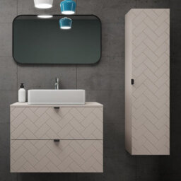 Heze Furniture Trend Herringbone Pattern Door Bathroom Cabines Vanity Units Set With Worktop 80Cm & 35Cm - Cashmere - thumbnail 1