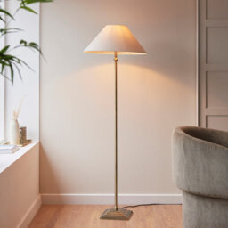 Luminosa Lighting Luminosa Lille Floor Lamp With Tapered Shade Antique Brass Plate & Natural Faux Linen B22 - thumbnail 2