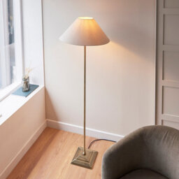 Luminosa Lighting Luminosa Lille Floor Lamp With Tapered Shade Antique Brass Plate & Natural Faux Linen B22 - thumbnail 3