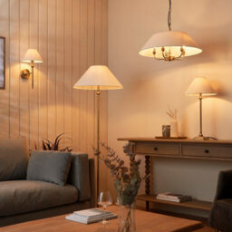 Luminosa Lighting Luminosa Lille Floor Lamp With Tapered Shade Antique Brass Plate & Natural Faux Linen B22 - thumbnail 6