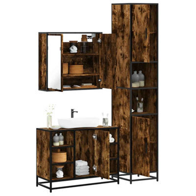 Berkfield 3 Piece Bathroom Furniture Set Smoked Oak Engineered Wood - image 1