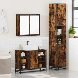 Berkfield 3 Piece Bathroom Furniture Set Smoked Oak Engineered Wood - thumbnail 4