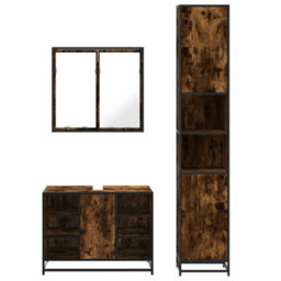 Berkfield 3 Piece Bathroom Furniture Set Smoked Oak Engineered Wood - thumbnail 5