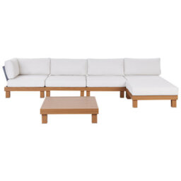 Beliani Sanza 5 Seater Garden Corner Sofa With Table Left Hand White Metal Modular