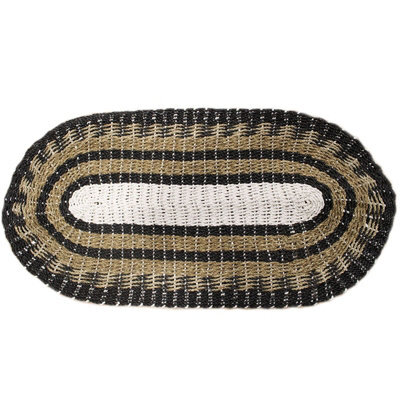 Serenityy Oval Seagrass Rug Black, White & Tan Classic 60X120Cm - Textured Indoor Hallway Rug - image 1