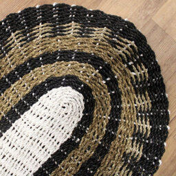 Serenityy Oval Seagrass Rug Black, White & Tan Classic 60X120Cm - Textured Indoor Hallway Rug - thumbnail 2