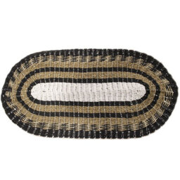Serenityy Oval Seagrass Rug Black, White & Tan Classic 60X120Cm - Textured Indoor Hallway Rug - thumbnail 1